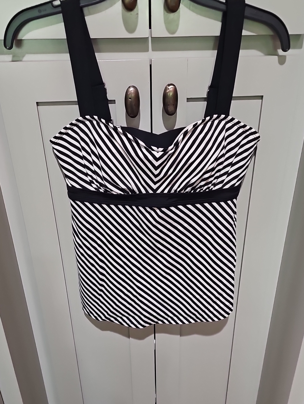 Athleta Black and White Striped Tankini Top